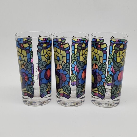 Georges Briard Stained Glass Style Drinking Glasses Tumblers VTG 5.5" Set of 3 - Picture 5 of 8